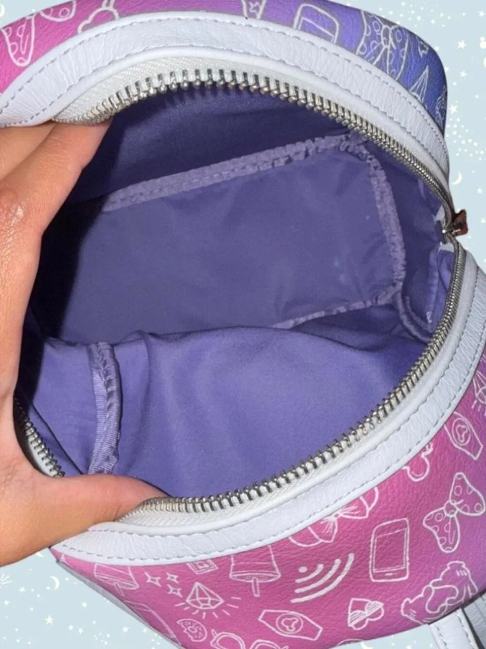 Disney Parks Loungefly park icons purple & pink mini backpack